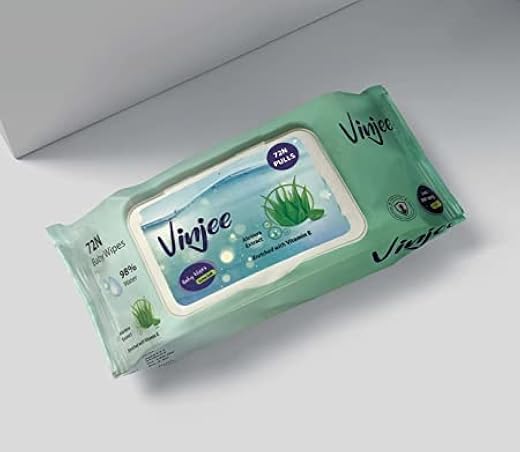Vinjee Baby Wipes with Aloe Vera PH Balanced and Enriched With Vitamin E With Lid 72 Wipes (Pack of 1)