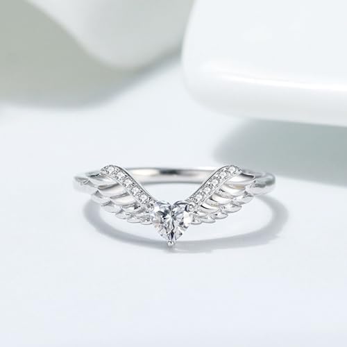 Ginger Lyne Collection Angel Wings Anniversary Band Ring Enhancer For Women Heart Cut Clear Cubic Zirconia Sterling Silver Fashion Jewelry3