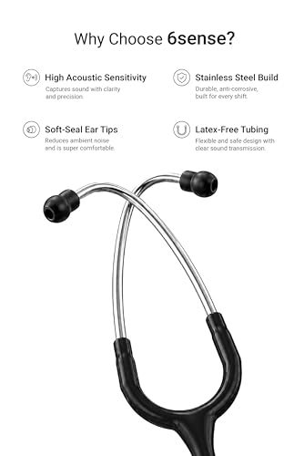 Image of Knya 6sense Stethoscope for Doctors & Residents | Tunable Diaphragm | Dual-Head Chest Piece for Adult & Pediatric Use | Lightweight Stainless Steel | Latex-Free Tubing | Soft-Seal Ear Tips | Premium Gift Box | for Medical Students (Black)
