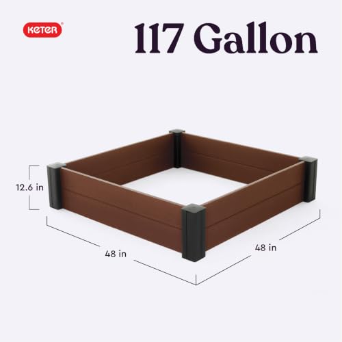 Keter 48" X 48" inches Wood Look Raised Garden Bed, Durable Outdoor Herb Garden Planter for Vegetables, Flowers, and Succulents, Brown - Image 3