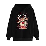 Weihnachtspullover Damen Herbst Winter Sweatshirt Pulli Tops Strickpullover Lustig Bluse Merry Christmas Sweatshirt Lustig Rudolph Rentier Druck Baumwolle Pullover Weihnachtspulli Teenager Mädchen