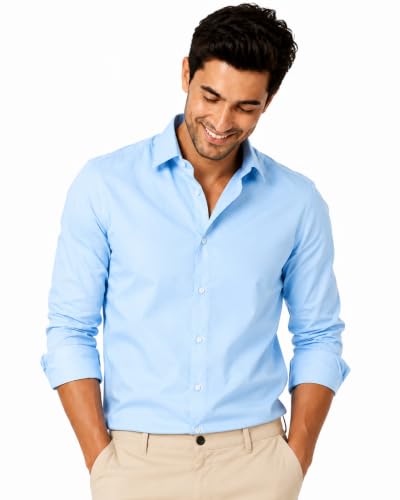 Image of Youth First Men's Cotton Blend Casual Shirt for Men | Regular Fit Solid Full Sleeve | Soft Comfortable Button-Down Collared Shirt for Office, Casual, Party & Formal Wear