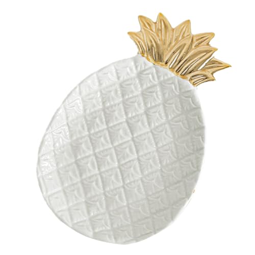 Mipcase Plato de Cerámica Blanca para Joyería Diseño de Piña, Bandeja para Organizar Accesorios en Decoración Navideña