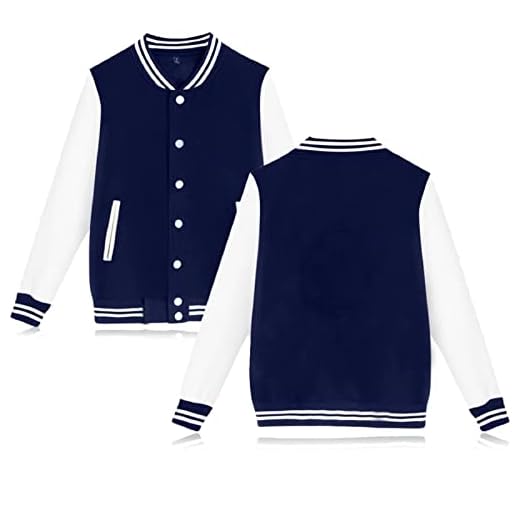 BOSON Women's Men's Baseball Jackets Unisex Pullover Hoodie Sweatshirts Casual Sport Sweater Coat Navy