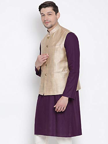 Image of VASTRAMAY Men's Beige Cotton Blend Ethnic Jacket