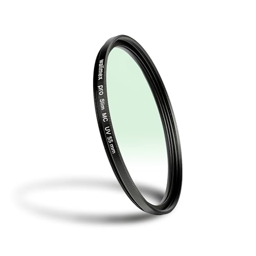 Walimex pro UV-Filter Slim MC 55mm - Schutz vor UV-Strahlen und Verschmutzung, Hochwertige Mehrschichtvergütung, mit äußerst dünner, gering auftragender Metallfassung, Inkl. Schutzhülle
