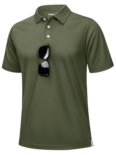 Image of KEFITEVD Men's Golf Polo Shirts Breathable Quick Dry Summer Work Shirts for Men Short Sleeve Lightweight Work T-Shirt,Army Green,L