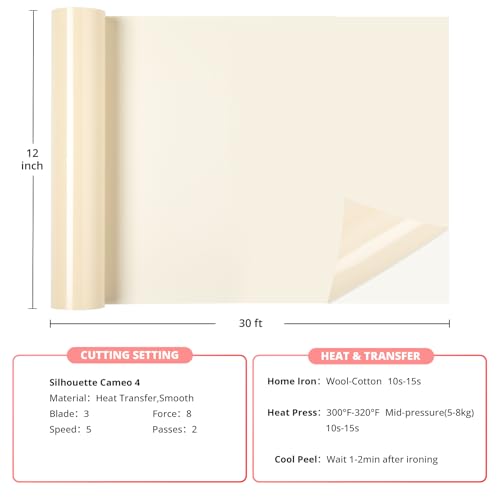 Image of HTVRONT Beige Heat Transfer Vinyl Roll - 12 inch x 30ft Beige Iron on Vinyl for Shirts, Light Brown HTV Vinyl Easy to Use, Easy to Cut & Weed for Heat Transfer Vinyl Design