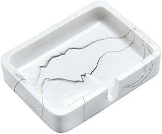 Fun Lites Soap Dish With Drainage, Handmade Marble Soap Storage Holder, Resin Soap Bar Tray Draining Soap Box For Shower, Bathroom, Kitchen Sink, Sponges, Keep Your Soap Dry And Clean (White)