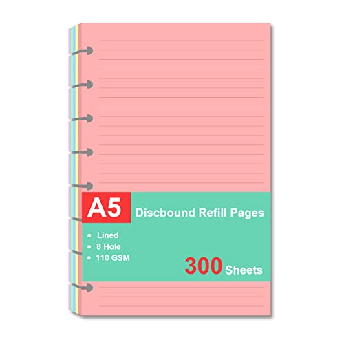 Recharges de papier A5 TUL ligné universitaire en 5 couleurs pour carnet modulable