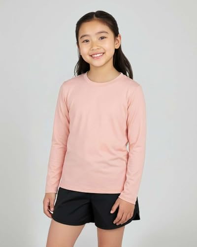 Image of Real Essentials 4 Pack: Girls' Dry-Fit Long Sleeve Crew Neck T-Shirt - Athletic Activewear Soccer Top for Teens Kids Youth