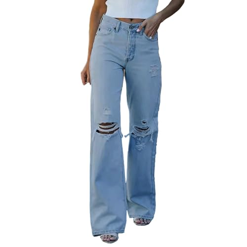 Jean Évasé Femme Trouée Style Tensation et Look Détendu