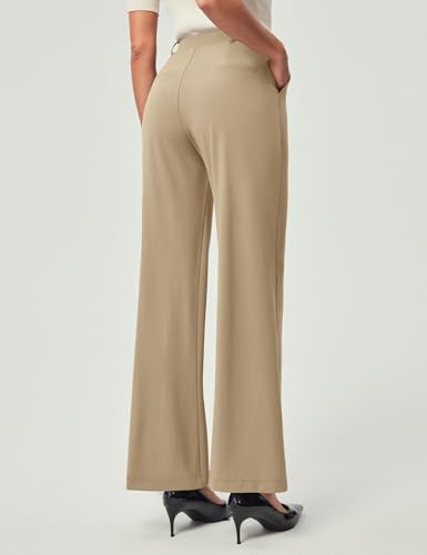 Image of IUGA Dress Pants Women Stretchy Wide Leg Work Pants Business Casual Outfits | Teacher Outfits for Women, Work Clothes, Trousers, Slacks, High Waisted, Pull on, Comfy, Office, Travel, Interview