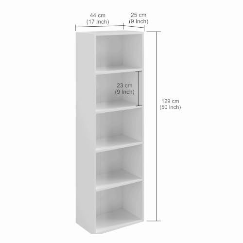Image of FURNEASER Tall Bookshelf Bookcase for Living Room | Engineered Wood Open Storage Rack | Display Shelf Organizer for Bedroom, Office & Home (White)