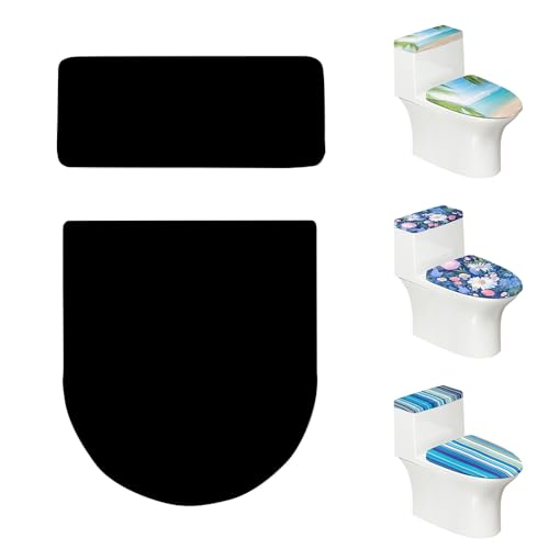 Personalized Toilet Lid Cover and Tank Cover Set of 2 for Bathroom, Design Your Own Add Photo Text Logo Name Customized for Bathroom Decoration, 1 PC, Blank Black