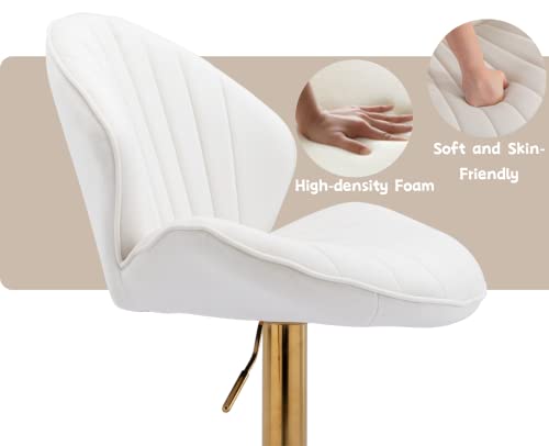 Cimota White And Gold Bar Stools Set Of 2 Adjustable Height Bar Chairs Modern Swivel Barstools With Shell Shape Back Kitchen Stools For Island/Home Bar/Counter, (Gold Base/Velvet Cream White) #TOP2