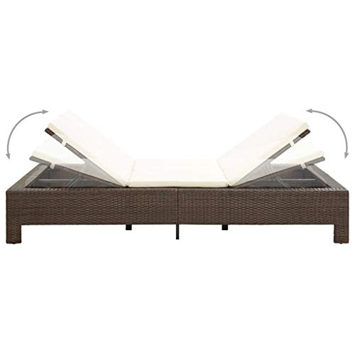 Transat à 2 places en résine tressée marron avec coussin confortable - 6