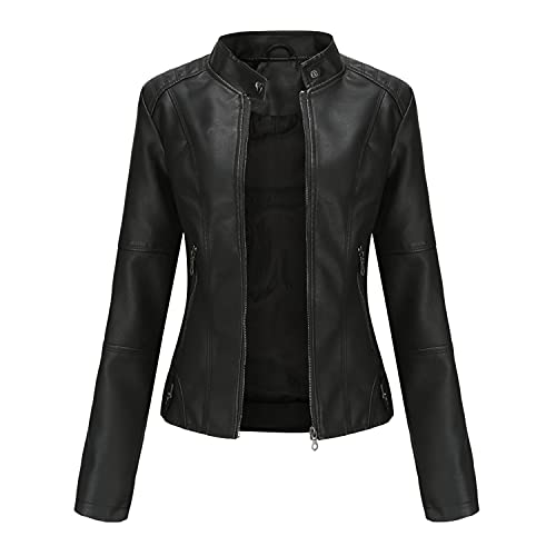 DEAR MODEL Faux Leather Jacket Women Bomber Jacket Women's Belted Motorcycle Jacket,Black,M