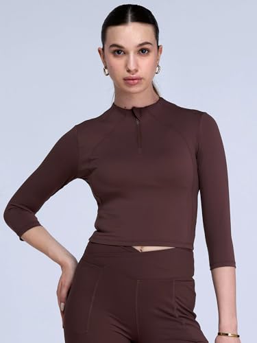 Image of CAVA Women's Silhouette Zip Top | Cropped Half-Zip Activewear with Flattering Seamlines, High Neck & 3 /4 Sleeves | ADPT Stretch Fabric for Gym, Yoga & Everyday Wear