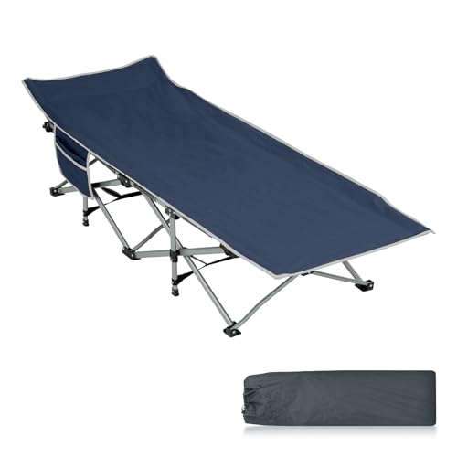 Folding Camping Bed for Garden Beach Picnic, Portable Single Foldable Camping Beds for Adults, 72cm Width Sturdy 25mm Steel Tube Camp Cot Sleeping Cots, with Storage Pocket and Carrying Bag Blue
