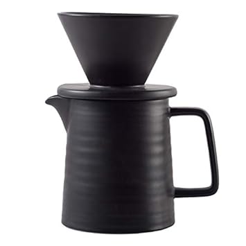 Pour Over Coffee Maker Set, Premium Black Ceramic V60 Dripper & Decanter, 1-2 Cup Home Filter Coffee Make