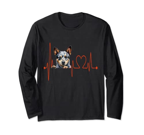 Texas Heeler My Heartbeat EKG Dogs My Cardio Dog Lovers Manga Larga
