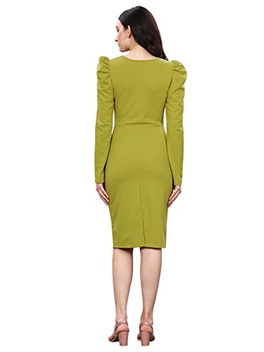 Image of SIRIL Western Dress | Lycra Solid Dress for Women | One Piece Dress for Women (275TK7014-M Pine Green)