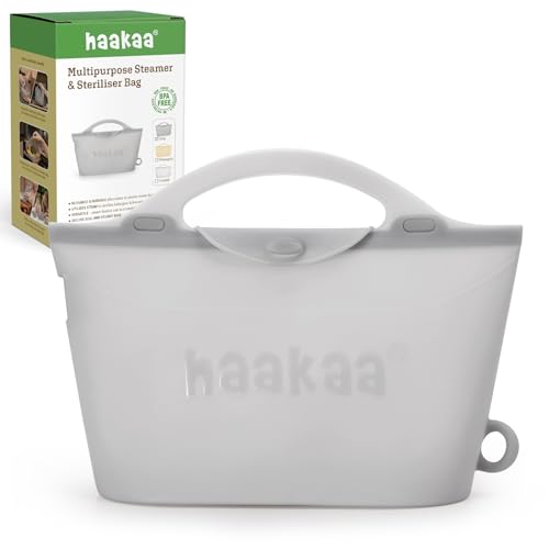 Image of Haakaa Silicone Microwave Steamer & Steriliser Bag, 70oz/2000ml Large Capacity Reusable Steaming Bags for Baby Bottles, Breast Pump, Accessories, Pacifiers,Teethers, Great for Home&On The Go, Grey/1PC