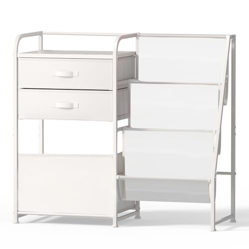 Image of BBLIKE Bookshelf and Storage Organizer - 3 Tier Book Shelf with Movable Box for Rooms, Ideal Bookcase and Organizer with 2 Drawers for Bedroom, White