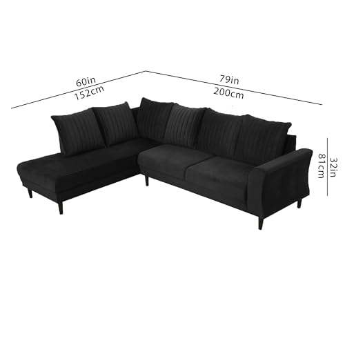 Image of Gratly LHS 4 Seater L Shape Sofa Set for Living Room (Black Colour) Premium Fabric Sofa