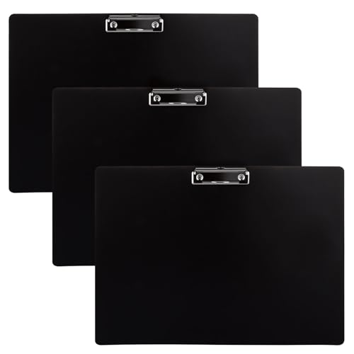 CYEER A3 Clipboard Set of 3, Black Clipboard A3, Extra Large Plastic Clip Board with Low Profile Clip for School, Office