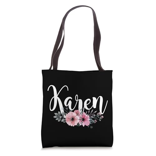 Bolso tipo tote personalizado con nombre Karen, diseño floral en rosa y negro para mujer y niña miniatura 1