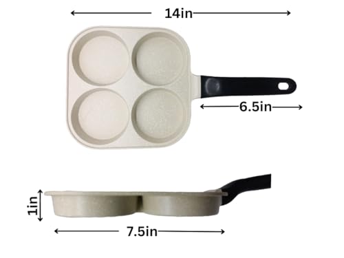 Image of 4 Hole Non Stick Egg Frying pan,Multi-Purpose Frying pan for Omelet uttapam,idli Burger Poached Egg Kitchen Breakfast(1pcs) (White)