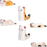 NIYANGLE Soporte para Palillos de Cerámica Forma de Gato Set de 6 Unidades para Cocina y Comedor Accesorio Funcional para Organizar Cubiertos y Mantener la Mesa Limpia