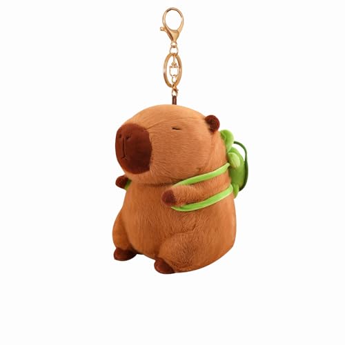 Hoshisea Capybara plyschnyckel, Capybara ryggsäck hänge, Capybara nyckelring, lämplig för ryggsäck ornament, nyckelring dekoration, Brun, grön, 12*9cm/4.72*3.54in