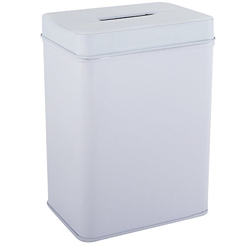 White Wide Tin Donation Box Charity Can - Money piggy bank box can collection Tin removable cover (one tin include)