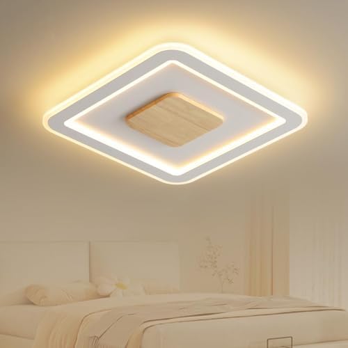 Lámpara de techo LED con marco de madera, 24 W, 1680 lm, luz cáli...