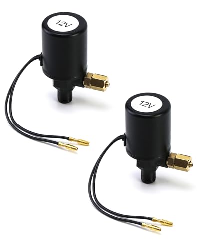 QWORK Air Horn Solenoid Valve, 2 Pack 1/4' NPT 12V Electric Air Valve (Solenoid) for 1/4' OD Hose, Black
