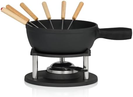Bild 13 - BBQ-Toro Gusseisen Fondue Set für 6 Personen | 2 Liter | Fondueset 9 teilig mit Brenner und Gabeln | Fondue-Set, Käsefondue Set, Fleischfondue Set, Schokofondue Set (schwarz/Creme emailliert)