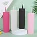 Sonoup Skinny Tumblers with Lids and Straws Bulk.Matte Pink Slim Tumbler Cups with Straws.16 oz Plastic Pastel Double Walled Acrylic Skinny Tumbler Set for Smoothie Ice Coffee.Customizable DIY Gift.