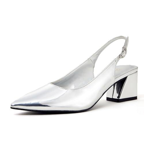 Image of GENSHUO Women's Slingback Closed Toe Block Chunky Low Heel Pumps - 2.36 Inches Office Wedding Party Dress Shoes