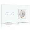 BSEED Dimmer Schalter mit Steckdose mit LED Anzeige 2 Fach 1 Weg Berühren Sie Das Sensorfeld Touchscreen Wandsteckdosen Led Dimmer Touch Lichtschalter Weiß