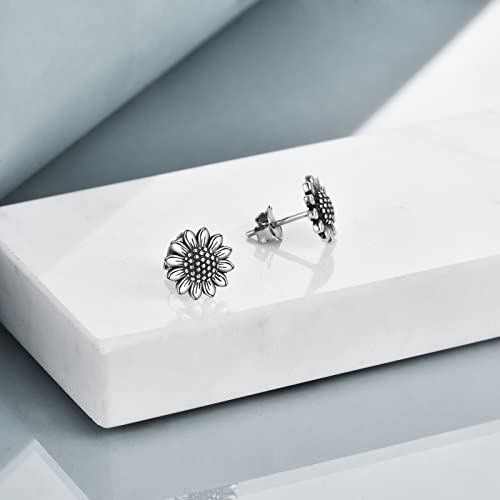 Poplyke 925 Sterling Silver Antiqued Sunflower Stud Earrings For Girls Birthday Gifts Bohemian Oxidation Sunflower Earrings For Women Halloween Christmas #TOP3
