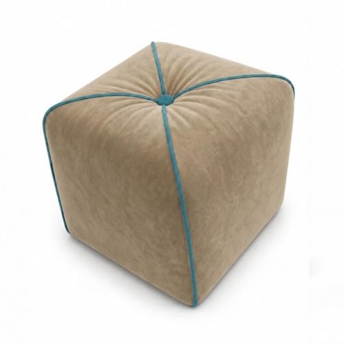 Image of CASASTYLE Signature Velure Suri Accent Pouf | Boston Fabric | 40D High-Density Foam | (Warm Sand Beige) | Footrest, Vanity Ottoman & Accent Seat for Home, Office, & Hotel