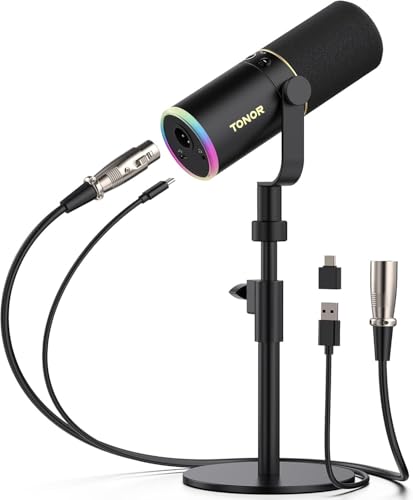 TONOR Dynamisches Microphone mit XLR/USB Kabel, Mikro PC mit Mute Button, Vocal Mic Gesangsmikrofon für Streaming, Gaming, Studio, mit Einstellbares RGB, Desktop-Ständer,...
