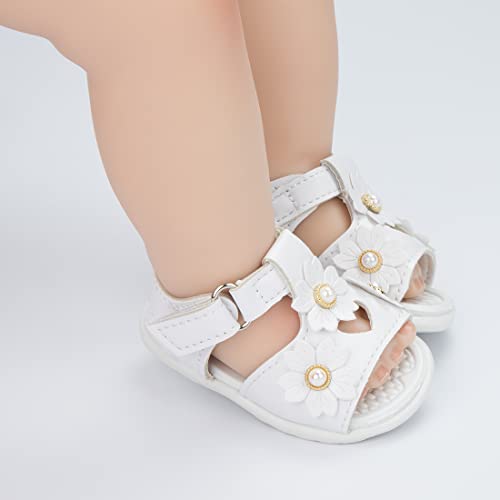 Isinser Baby Girls Sandals Rubber Sole Princess Dress Flats Infant Premium Pu Leather Summer Outdoor Pearl Flower First Walkers Crib Shoes #TOP1
