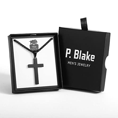 P. Blake Stainless Steel Black Cross Necklace For Men Boys Cross Pendant With Chain 24 Inches #TOP5