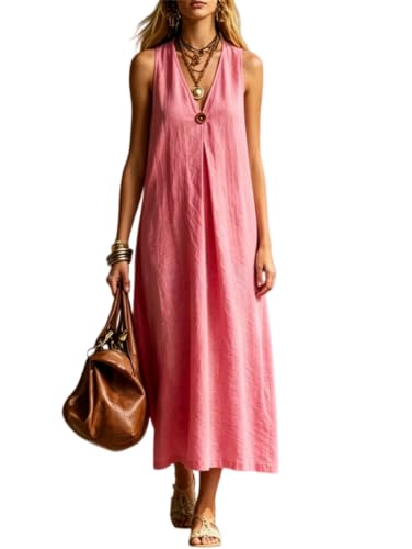 Robe longue sans manches col en V ample en lin style bohème plage