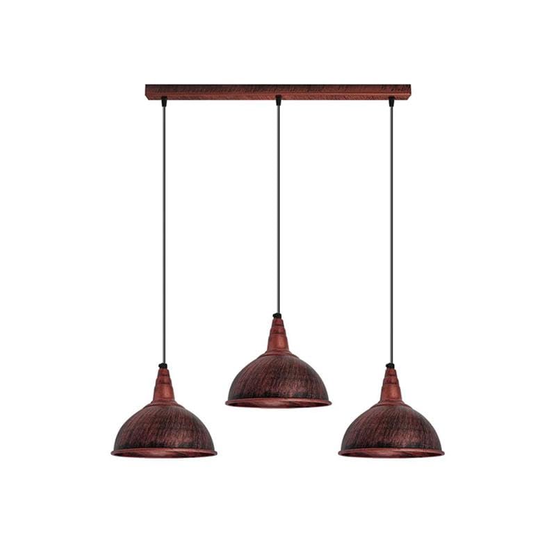 LEDSone 3 Head Vintage Metal Dome Lamp Shade Ceiling Light Industrial Pendant Shade, Ceiling Light Shade E27 Holder Fitting with 50cm Ceiling Plate (Rustic Red)