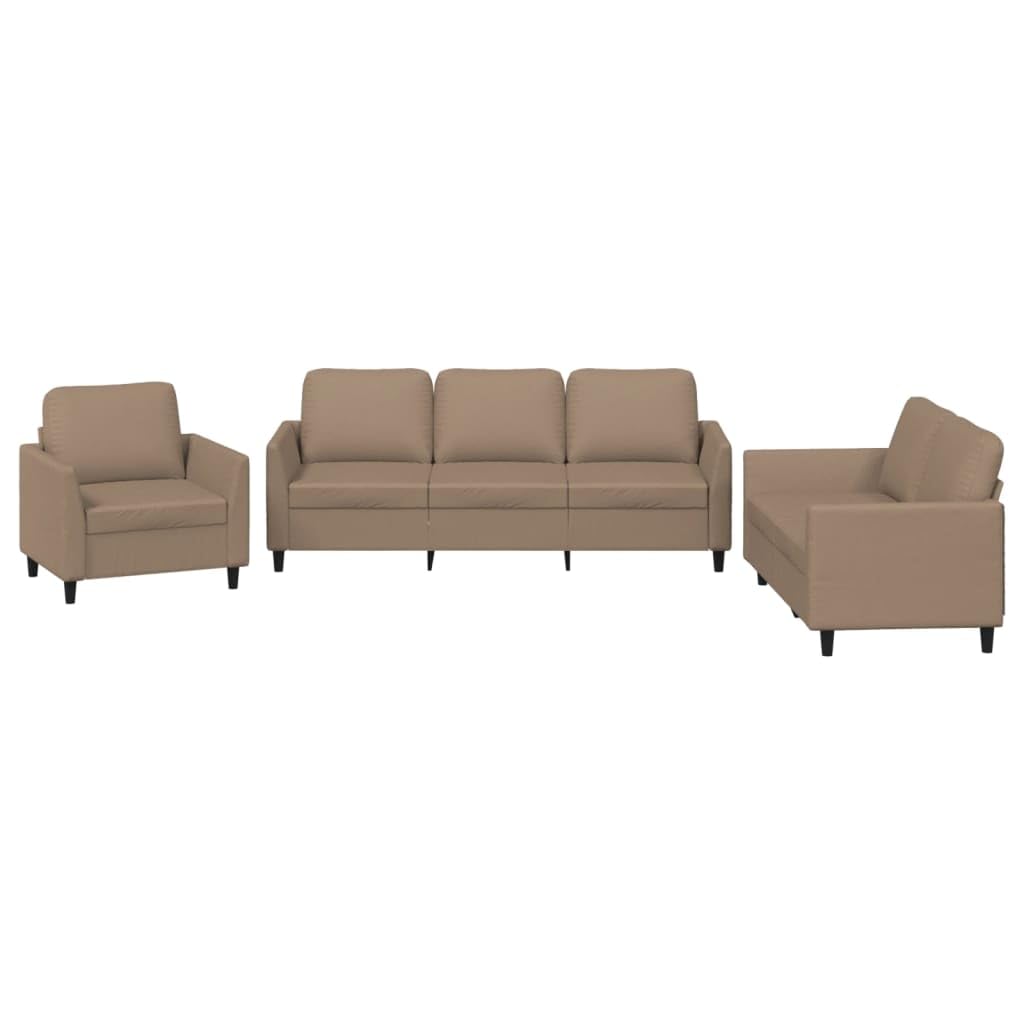vidaXL Ensemble de Canapés avec Coussins 3 pcs, Canapés avec Accoudoirs et Dossier, Ensemble de Meubles, Mobilier de Salon, Moderne, Cappuccino Similicuir